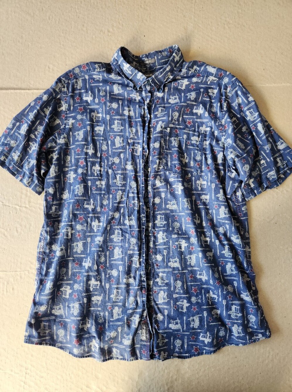 Eddie Bauer Navy Blue Grilling Short Sleeve Button Down